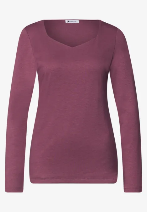Haut manches longues femme couleur prune à encolure arrondie