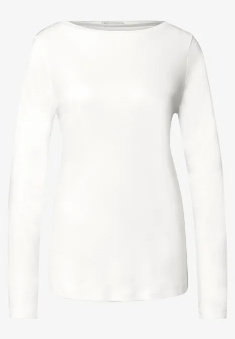Prosty biały longsleeve z okrągłym dekoltem