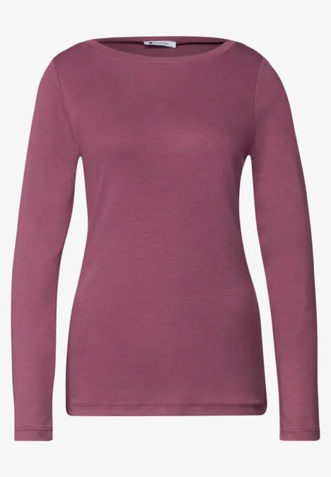 Schmal geschnittenes Damen-Langarmshirt in Pflaumenrosa mit rundem Halsausschnitt.