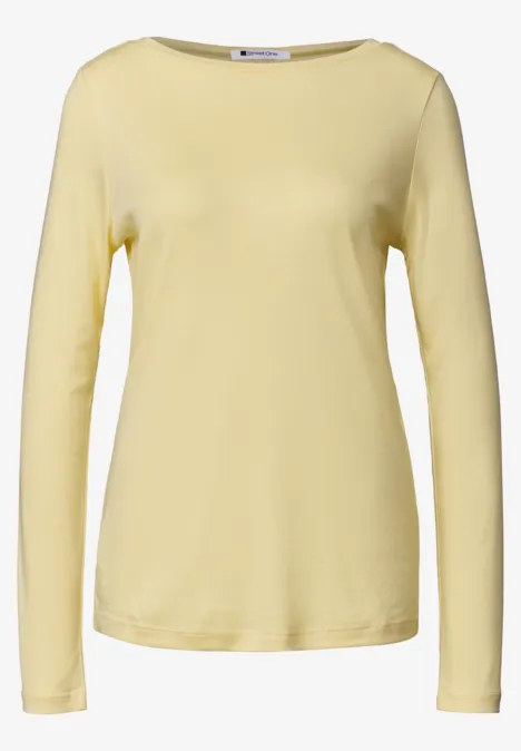 Lichtgeel damesshirt met lange mouwen en ronde hals