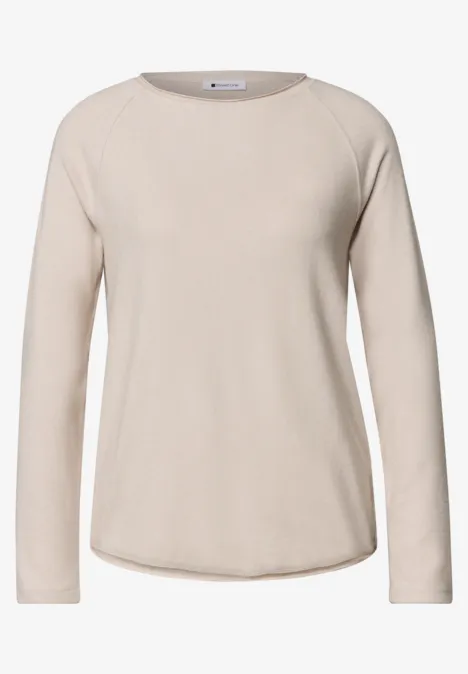 Langarm Shirt mit Rundhals und Rollkante clay sand mel. Beiges Langarmshirt mit rundem Ausschnitt und geradem Schnitt