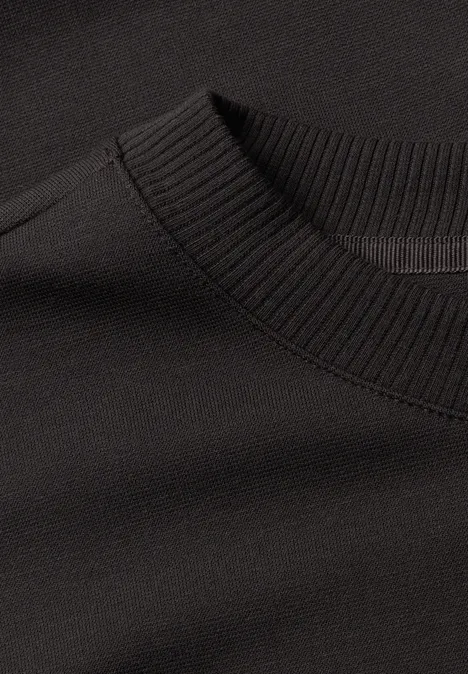 Langarm Shirt mit Wording Artwork black coffee Schwarzer Pullover mit geripptem Rundhalsausschnitt.