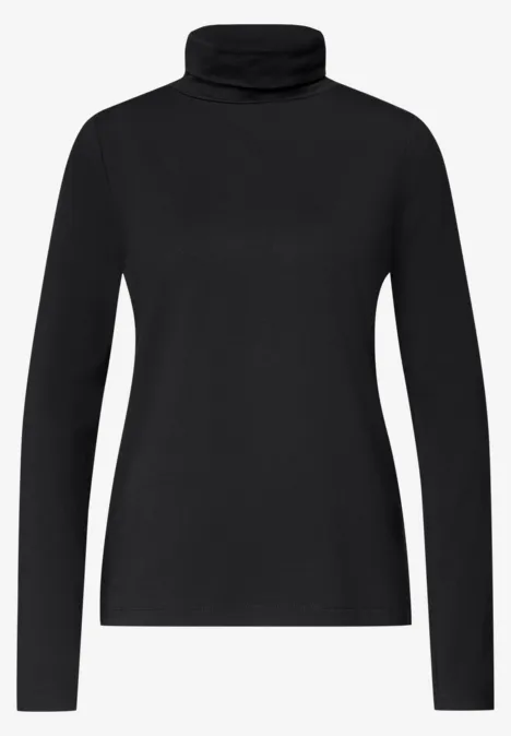 Langarm Shirt in Unifarbe mit Rollkragen Black Schwarzer Rollkragenpullover mit langen Ärmeln.