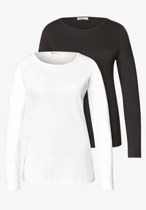 Shirts met lange mouwen en ronde hals, in een set van 2 off white/black coffee Zwei klassische, einfarbige Langarmshirts in Schwarz und Weiß mit rundem Ausschnitt.