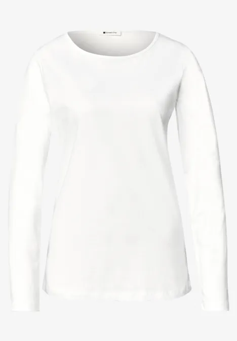 Shirts met lange mouwen en ronde hals, in een set van 2 off white/black coffee Ein schlichtes weißes Langarmshirt mit rundem Ausschnitt.