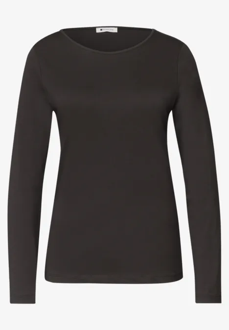 Shirts met lange mouwen en ronde hals, in een set van 2 off white/black coffee Schlichtes schwarzes Langarmshirt mit Rundhalsausschnitt und schmaler Passform.