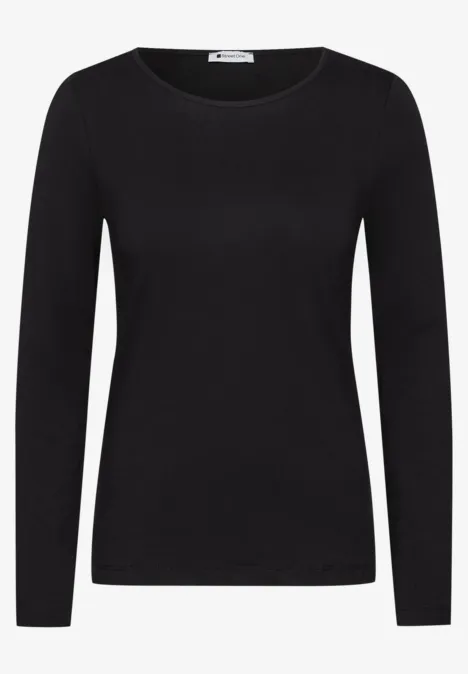 Schwarzes schlichtes Langarmshirt mit Rundhalsausschnitt
