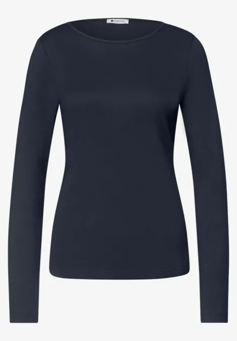Langarm Shirts mit Rundhals im 2er-Pack darkest blue/dark clouded b. Schwarzes Langarm-Damen-Shirt mit Rundhals, schlicht und elegant.