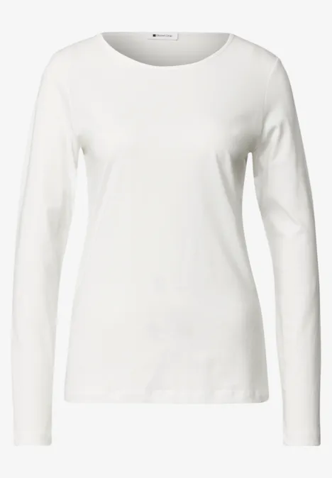 Weißes Langarmshirt mit Rundhalsausschnitt