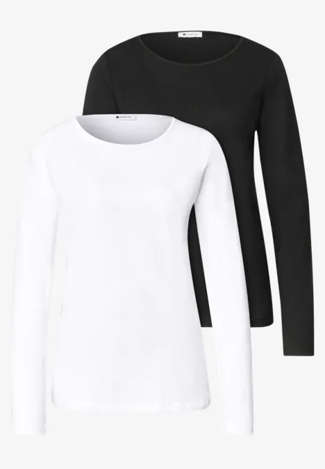 Shirts met lange mouwen en ronde hals, set van 2 stuks white/black weißer und schwarzer Langarmshirt-Set, schlicht und vielseitig