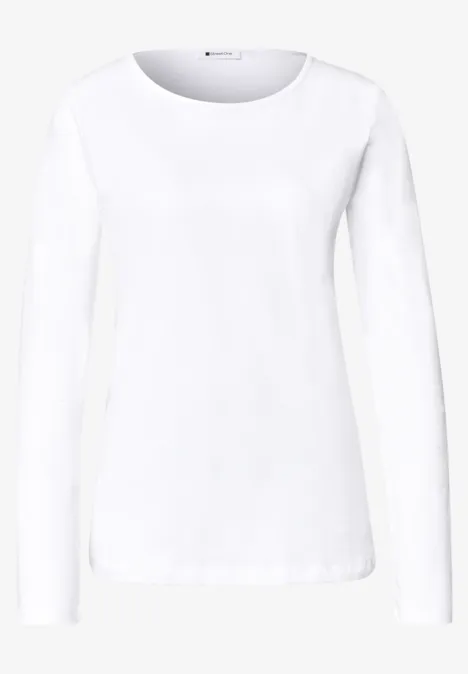 Shirts met lange mouwen en ronde hals, set van 2 stuks white/black Ein schlichtes weißes Langarmshirt vor weißem Hintergrund.