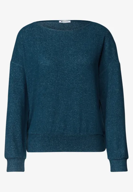 Langärmliger, taillierter Schimmer-Pullover in petrol mit weiter Passform und Rundhalsausschnitt.