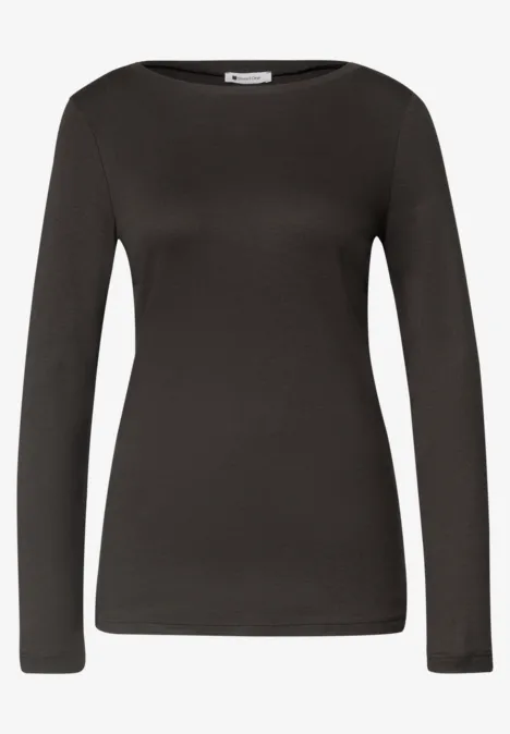 Shirts met lange mouwen en boothals, in een set van 2 off white/black coffee Schwarzes, schmal geschnittenes Langarmshirt mit Rundhalsausschnitt.