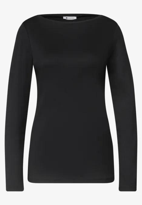 Langarm Shirts mit Boat Neck im 2er-Pack black/rustic rouge Schwarzes, eng anliegendes Langarmshirt mit Rundhalsausschnitt, schlichtes und vielseitiges Basic-Oberteil.