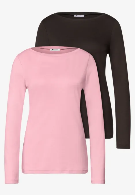 Langarm Shirts mit Boat Neck im 2er-Pack black coffee/vintage blush Zweierpack langärmeliger Damen-Shirts in Rosa und Schwarz mit Rundhalsausschnitt