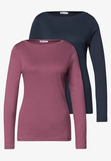 Langarm Shirts mit Boat Neck im 2er-Pack darkest blue/dark clouded b. Zwei schlichte, langärmelige Damen-Shirts in Dunkelblau und Altrosa.