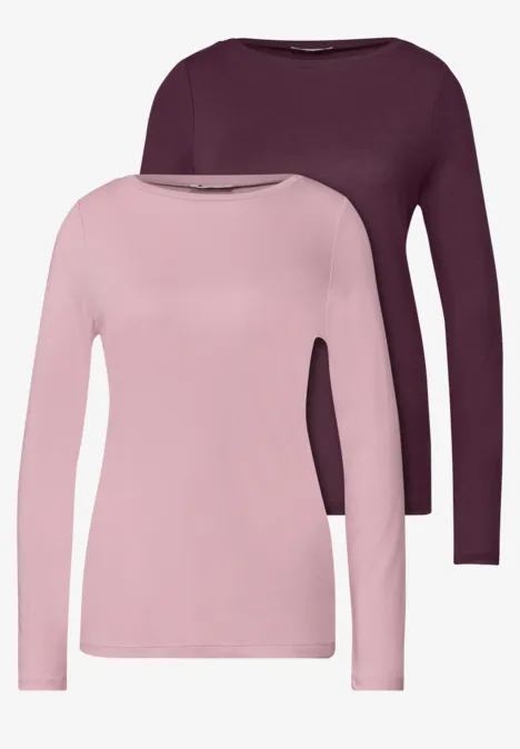 Zwei schlichte Langarmshirts in Hellrosa und Bordeaux