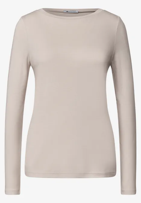 Lichtbeige shirt met lange mouwen en ronde halslijn