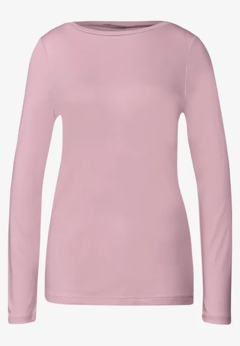Rosa Langarmshirt mit Rundhalsausschnitt und schmaler Passform