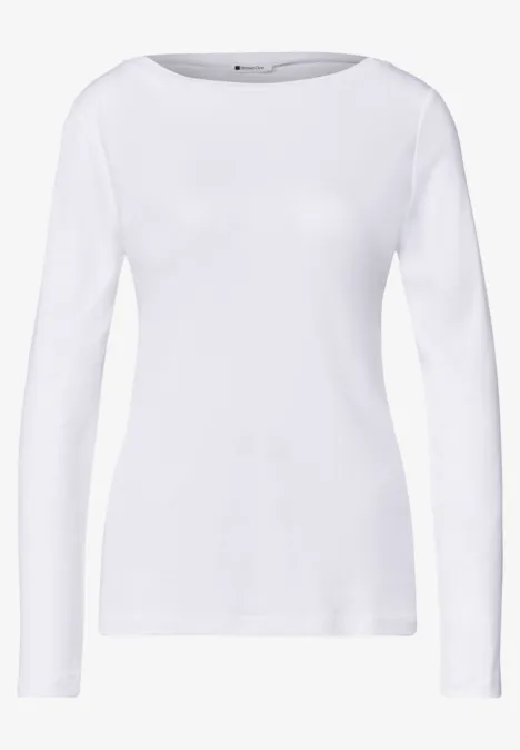 Shirts met lange mouwen en boothals, in een set van 2 stuks white/black Ein schlichtes langärmliges weißes Damen-Shirt mit Rundhalsausschnitt.