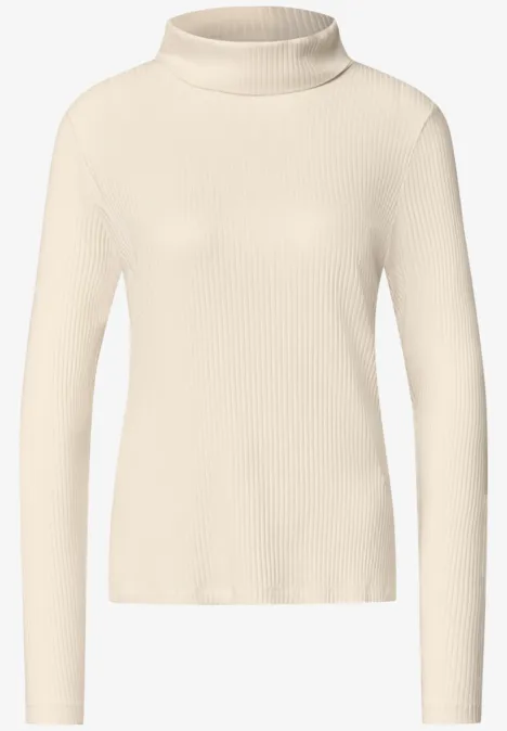 T-shirt basique uni à col roulé pure beige Pull à col roulé côtelé beige à manches longues.