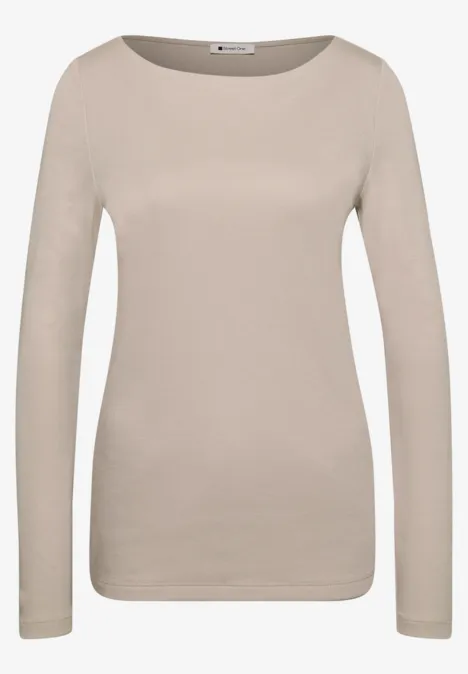 T-shirt basique à col bateau clay sand Schlichtes langärmeliges Damen-Shirt in Beige mit Rundhalsausschnitt