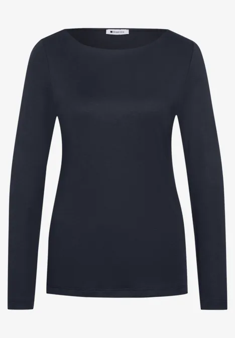 Basic Shirt mit U-Boot-Ausschnitt indigo night Schwarzes Langarmshirt mit rundem Ausschnitt, schmaler Passform und glatter Textur.