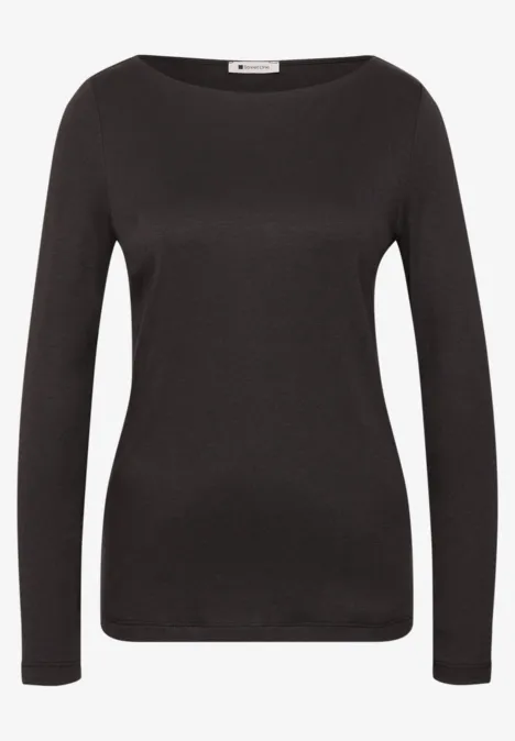 Basic Shirt mit U-Boot-Ausschnitt black coffee Schwarzes, schmal geschnittenes Langarmshirt mit Rundhalsausschnitt.