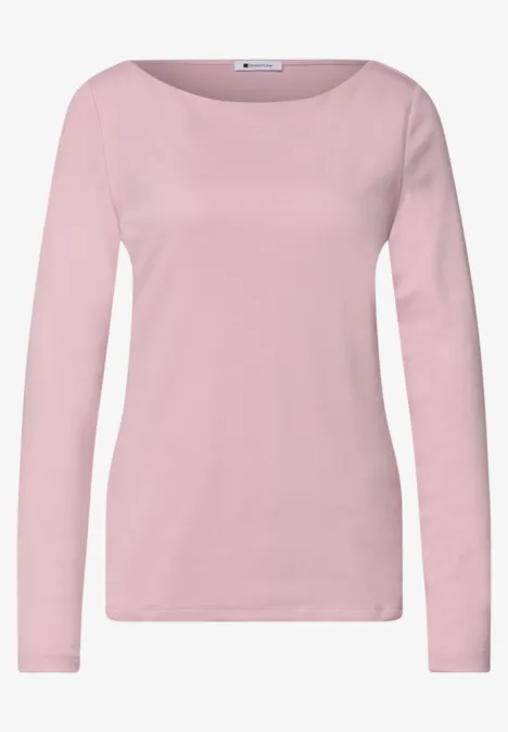 T-shirt basique à col bateau et manches longues quiet rose Schlichtes, hellrosa Damen-Langarmshirt mit weitem Rundhalsausschnitt.