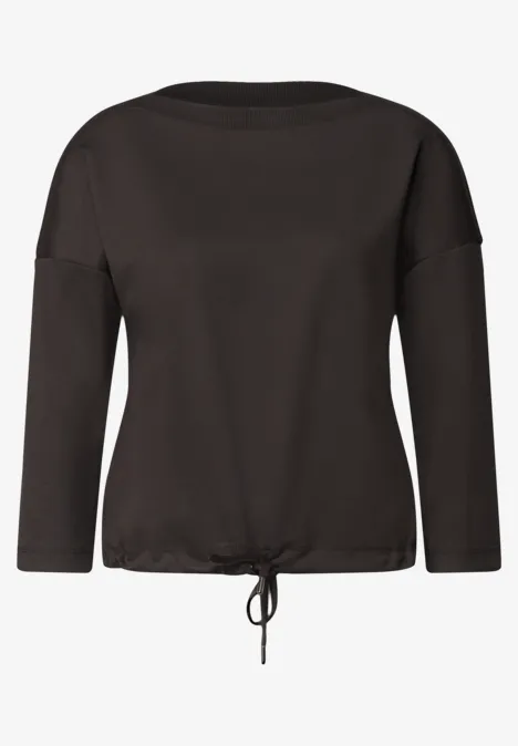 3/4-Arm Shirt mit Boat Neck und Tunnelzug black coffee Schwarzes Langarmshirt mit weitem Rundhalsausschnitt und Tunnelzug am Bund.
