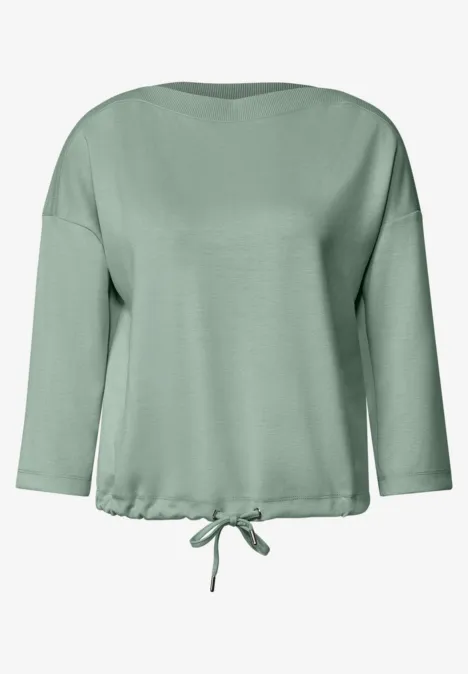 3/4-Arm Shirt mit Boat Neck und Tunnelzug eucalyptus green Grüne Bluse mit 3/4-Ärmeln und Tunnelzugsaum