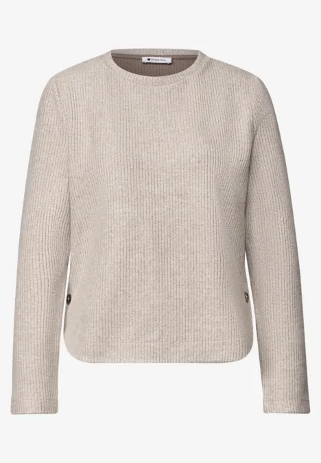 Langarm Shirt mit seitlichen Knopfdetails sanded amber mel. Ecru strukturierter Pullover mit Rundhalsausschnitt und seitlichen Reißverschlusstaschen