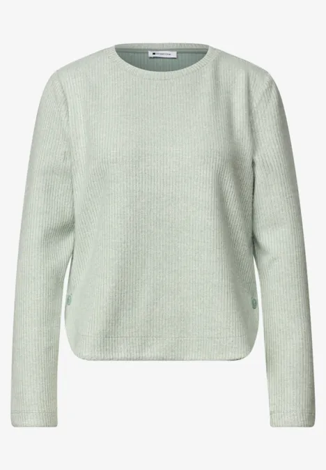 Langarm Shirt mit seitlichen Knopfdetails eucalyptus green mel. Hellgrüner Strickpullover mit Rundhalsausschnitt und langen Ärmeln, legerer Schnitt.