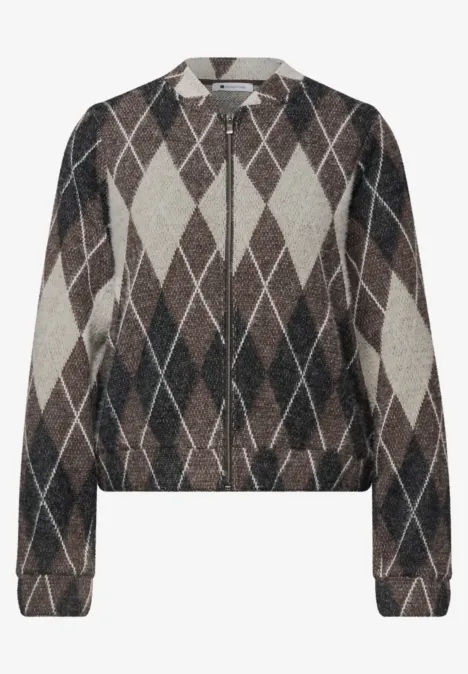 Blouson à manches longues à carreaux black coffee Pull en maille marron à motif losanges crème