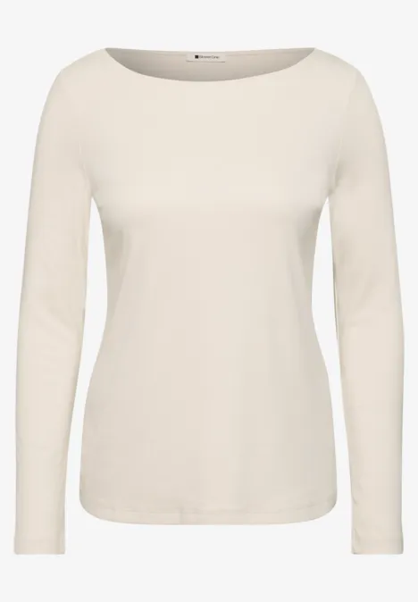 Crèmekleurig damesshirt met lange mouwen en ronde hals