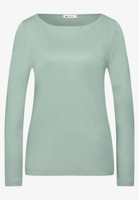 T-shirt basique à col bateau eucalyptus green Schlichtes, mintgrünes Langarmshirt für Damen mit weitem Rundhalsausschnitt.
