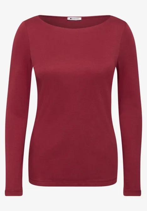 Eenvoudige bordeauxrode longsleeve met ronde hals