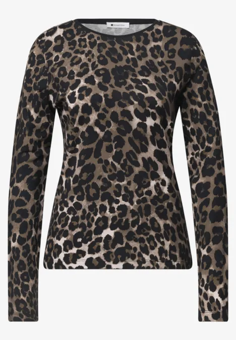 Langarm Shirt mit Rundhals und Leo-Muster Black Langarmshirt mit Leopardenmuster in Braun und Schwarz.
