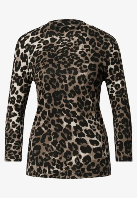 Langarmshirt mit Leopardenmuster in Braun und Schwarz