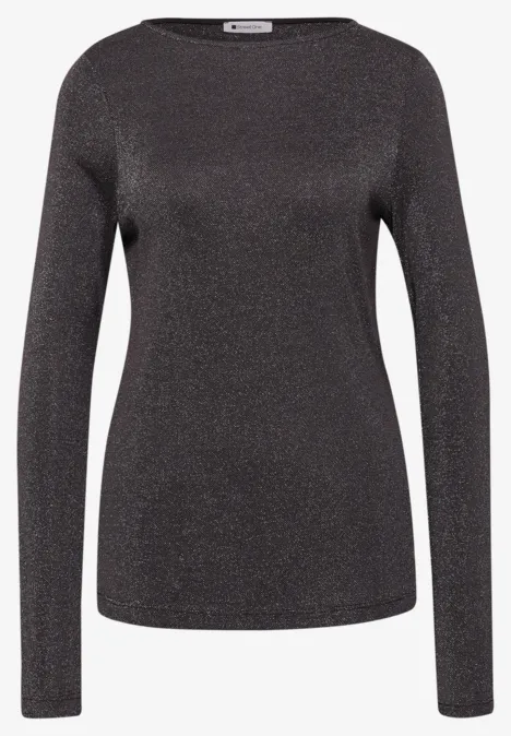Grijs, glinsterend longsleeve met ronde hals