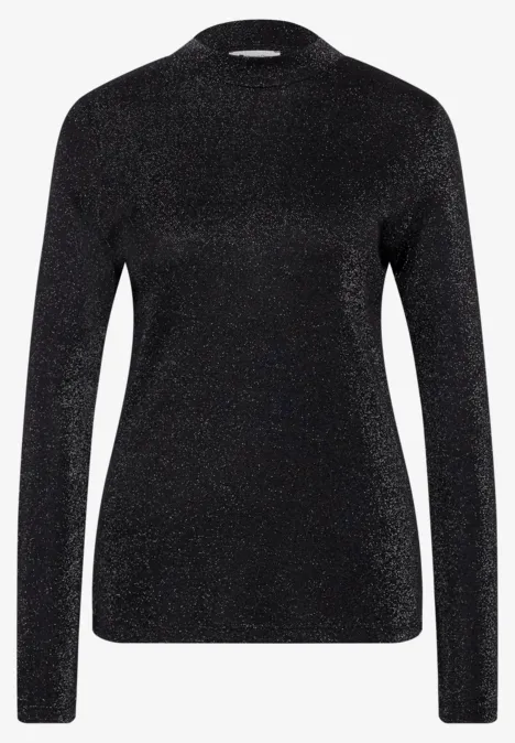 T-shirt à manches longues, col roulé et paillettes Black Schwarzer glitzernder Langarmpullover mit engem Schnitt.