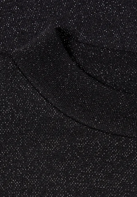 T-shirt à manches longues, col roulé et paillettes Black Schwarzes, glitzerndes Textil mit feinen Silberpartikeln, möglicherweise ein Pullover oder T-Shirt.