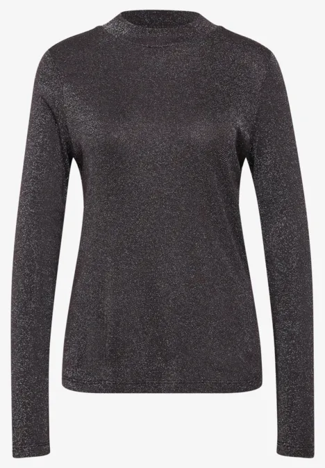 T-shirt à manches longues, col roulé et paillettes black coffee Schwarzes Langarmshirt mit feinem Glitzereffekt.