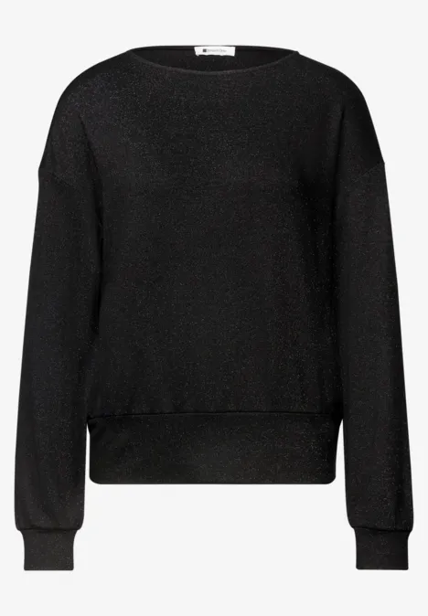 T-shirt en maille à manches chauve-souris Black Schwarzer, schlichter Pullover mit rundem Ausschnitt, langen Ärmeln und lässigem Schnitt.