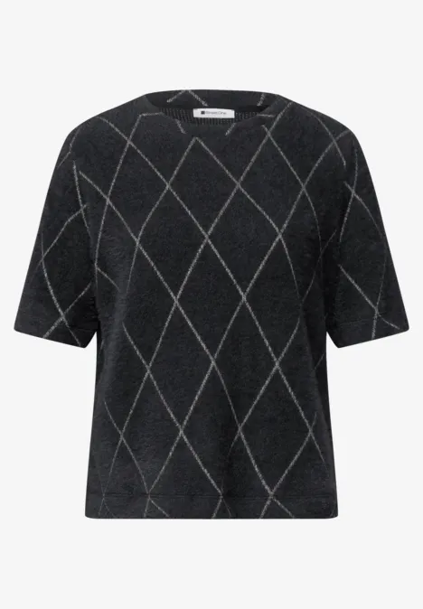 Pull à manches courtes et col rond à carreaux armor grey T-shirt noir à manches courtes avec motif losanges discret.