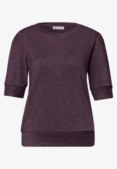 T-shirt à col rond et paillettes berry plum Dunkellila Damenpullover mit halblangen Ärmeln und dezentem Glitzereffekt.