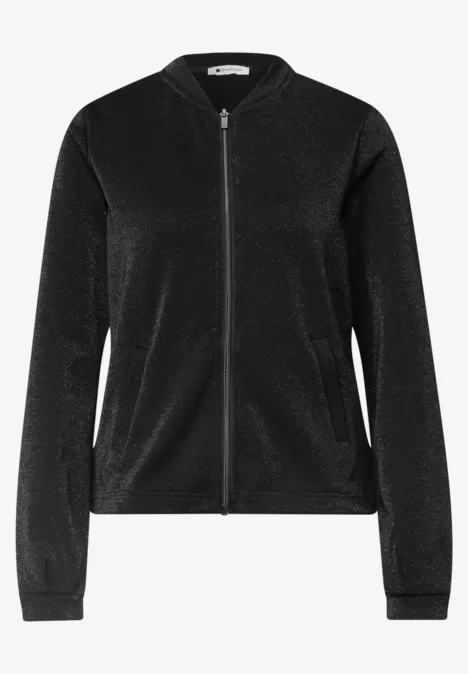 Schwarze Damen-Bomberjacke mit Reißverschluss und seitlichen Eingrifftaschen.