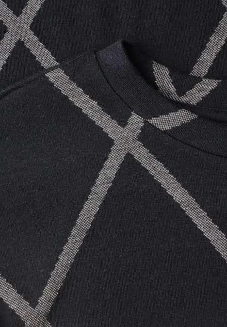 T-shirt à manches longues, col rond et motif à carreaux armor grey Tissu noir à motif carreaux gris