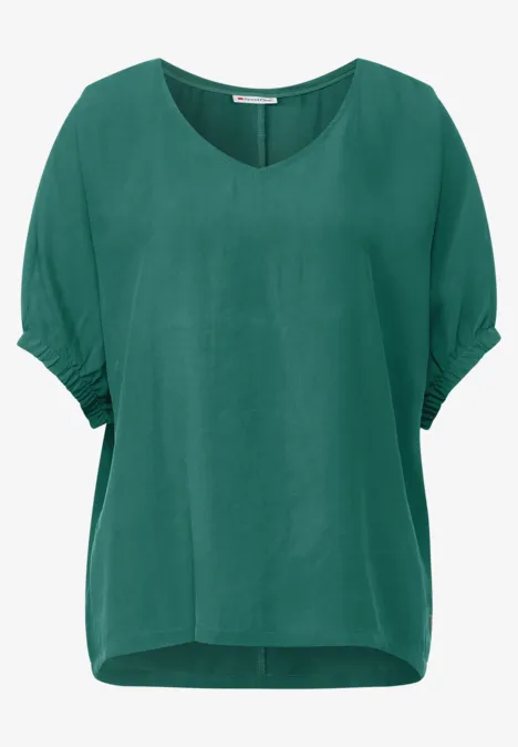 Bluse mit gerafftem Halbarm lagoon green