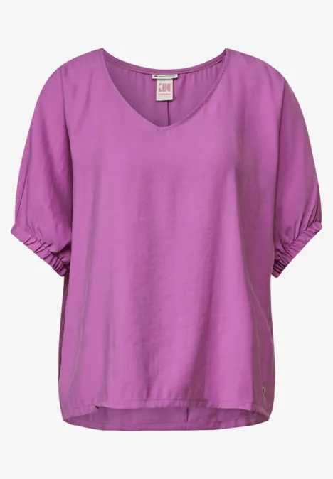 Bluse mit gerafftem Halbarm meta lilac